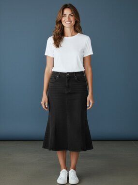 Simon Chang Black A-Line Denim Skirt